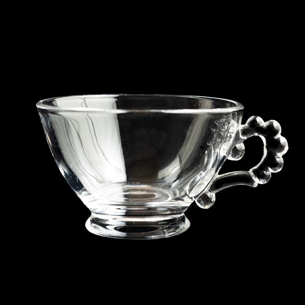 Vintage Imperial Glass Candlewick Clear Coffee Cups Boopie Beaded Bubble Handle